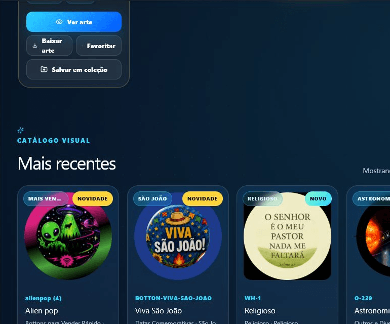 Telas do Catálogo Online de Artes